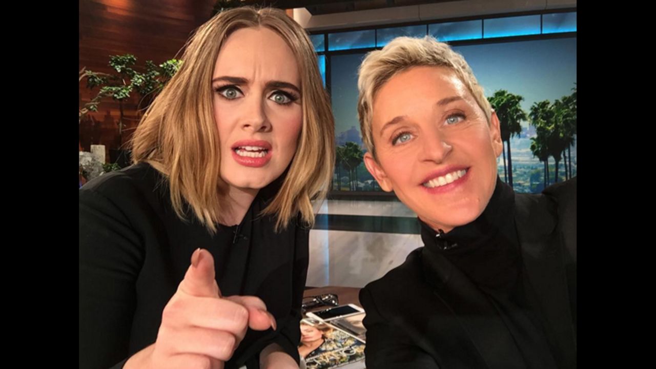 Talk-show host Ellen DeGeneres, right, posted a selfie with singer Adele on Wednesday, February 17. "Hello. It's us. #Adellen," <a href="https://www.instagram.com/p/BB6GlnLNjDU/?taken-by=theellenshow" target="_blank" target="_blank">DeGeneres said on Instagram.</a>