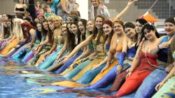 200 mermaids, mermen and children gathered at the Greensboro Aquatic Center in North Carolina for the world's first mer-meet up.