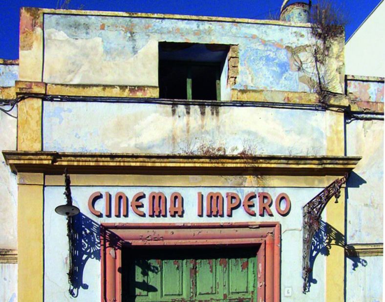 Art deco letters on the Cinema Impero in Manfredonia (Foggia) awaiting demolition.