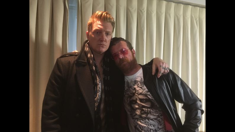 PARIS: Eagles of Death Metal founders Josh Homme and Jesse Hughes ahead of the band's return to the stage in Paris, three months after the Paris attacks left 89 of their "friends" dead at the Bataclan. "It's much more than just a show," says Hughes. Photo by CNN's Bryony Jones <a href="index.php?page=&url=http%3A%2F%2Finstagram.com%2Fbryonysjones" target="_blank" target="_blank">@bryonysjones</a>, February 16.