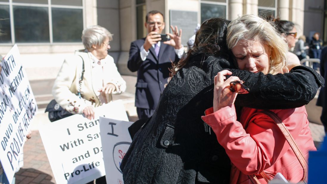 Texas again became the focus of the abortion debate after a group produced a series of videos depicting Planned Parenthood officials appearing to talk about the price of fetal tissue. But an investigation into the allegations backfired on the accusers when prosecutors cleared Planned Parenthood -- and instead indicted two people involved in making the video. Above, one of the two defendants, Sandra Merritt, right, hugs a supporter after appearing in court to post bond on February 3, 2016.
