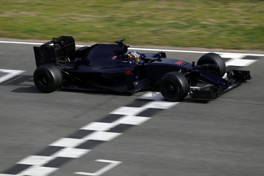 Carlos Sainz Jr crosses the line in winter testing but the new Toro Rosso car is far from finished. The Italian team are yet to unveil the new livery for the car.