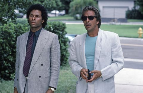 <strong>'Miami Vice':</strong> It started when NBC entertainment chief Brandon Tartikoff wrote a memo with an idea for a TV drama about "MTV cops." Not long after, "Miami Vice" was born -- stylishly produced by Michael Mann and shot on location in Miami starring Philip Michael Thomas, left, as Rico Tubbs and Don Johnson as Sonny Crockett. They didn't skimp on the music. The theme song by Jan Hammer became a No. 1 hit. Miami Vice ran from 1984 to 1990. 