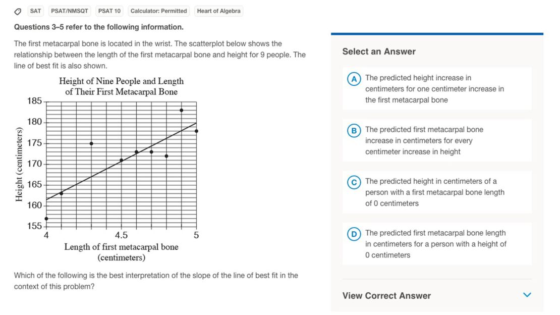 Students will see math questions like this one on the new SAT. The correct answer is A.