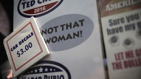 Car decals are for sale at a booth during the 2015 Southern Republican Leadership Conference May 21, 2015 in Oklahoma City, Oklahoma.