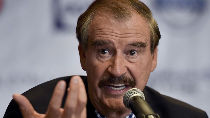 Former Mexican President Vicente Fox (2000-2006) gestures during a briefing with international press at a hotel in Mexico City on September 22, 2014.