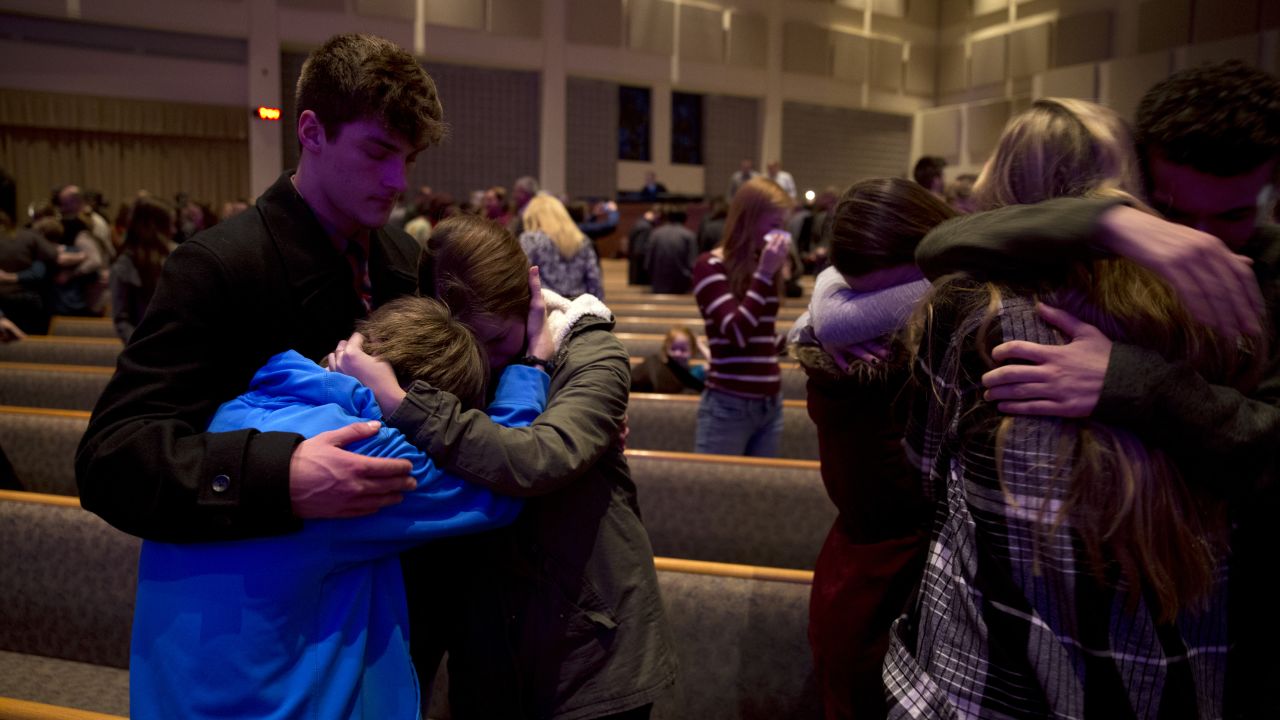 People pray at a church in Kalamazoo, Michigan, after <a href="http://www.cnn.com/2016/02/22/us/kalamazoo-michigan-shooting/" target="_blank">several shootings</a> in the area on Sunday, February 21. Police said Jason Brian Dalton gunned down random victims over a nearly five-hour rampage. He has been charged with six counts of murder and two counts of assault with intent to commit murder.