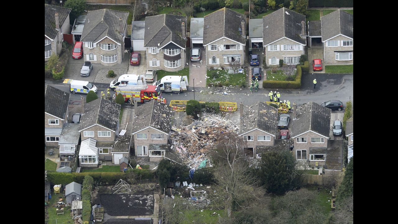 An aerial view shows the scene of a house explosion in Haxby, England, on Friday, February 19. One man was killed in the blast, which is under investigation, <a href="http://www.bbc.com/news/uk-england-york-north-yorkshire-35644258" target="_blank" target="_blank">according to the BBC.</a>