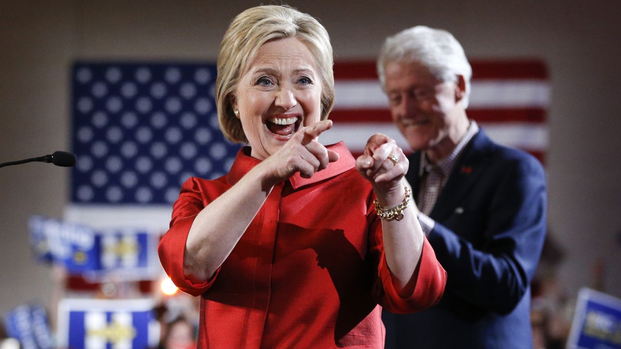 Democratic presidential candidate Hillary Clinton -- backed by her husband, former President Bill Clinton - greets supporters at a caucus rally in Las Vegas on Saturday, February 20. Clinton <a href="http://www.cnn.com/2016/02/20/politics/nevada-caucus-democrats-2016/" target="_blank">notched a decisive win</a> in Nevada's Democratic caucuses.