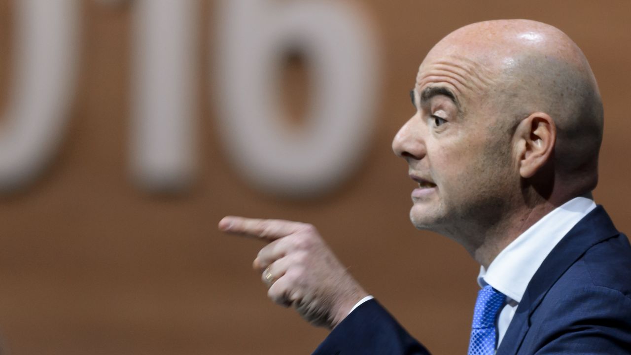 FIFA presidential contender Gianni Infantino addresses delegates