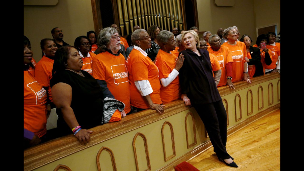 Democratic presidential candidate Hillary Clinton greets supporters at a town hall meeting in Florence, South Carolina, on February 25.