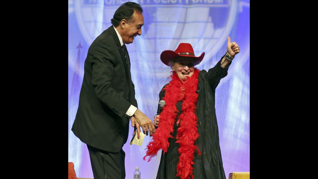 Former San Antonio mayor and Housing Secretary Henry Cisneros and former Secretary of State Madeleine Albright joke during the World Affairs Council of San Antonio 2016 "International Citizen of the Year" gala on Thursday, February 25.