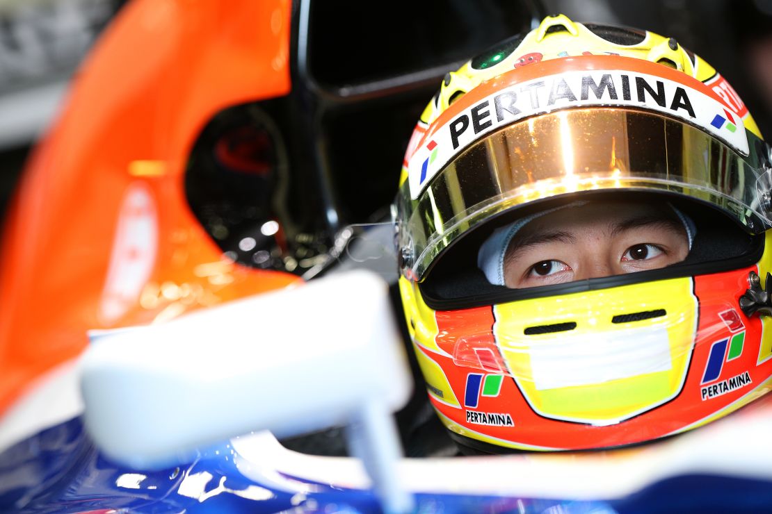 Rio Haryanto of Indonesia and Manor sits in his car in the garage during day four of F1 winter testing at Circuit de Catalunya.