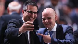 ZURICH, SWITZERLAND - FEBRUARY 26:  FIFA Presidential candidate Gianni Infantino (R) poses with a member of the Australia Football Federation during the Extraordinary FIFA Congress at Hallenstadion on February 26, 2016 in Zurich, Switzerland.  (Photo by Richard Heathcote/Getty Images)
