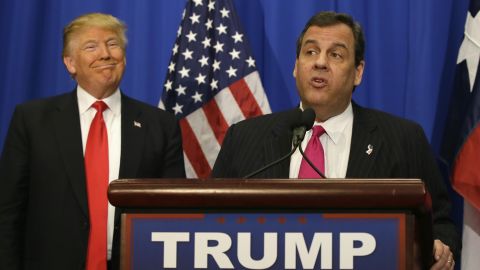 Republican presidential candidate Donald Trump smiles as he stands with New Jersey Gov. Chris Christie before a rally in Fort Worth, Texas, Friday, Feb. 26, 2016. (AP Photo/LM Otero)