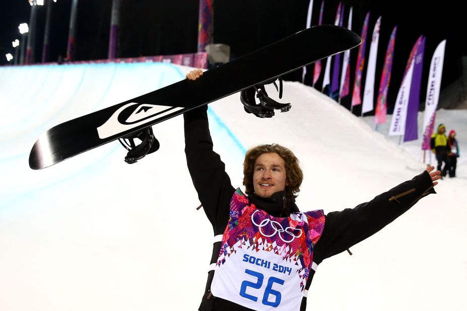 Halfpipe gold medalist Iouri Podladtchikov -- AKA "The iPod" -- celebrates at the Sochi 2014 Winter Olympics. Podladtchikov nailed the first cab double cork 1440 in competition -- a move he dubbed the "YOLO Flip." 