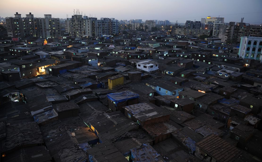 Dusk descends over Dharavi, Asia's biggest slum, in Mumbai, India.