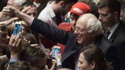 US Democratic presidential candidate Bernie Sanders greets supporters after he addressed a rally at the Township Auditorium in Columbia, South Carolina, on February 26, 2016.