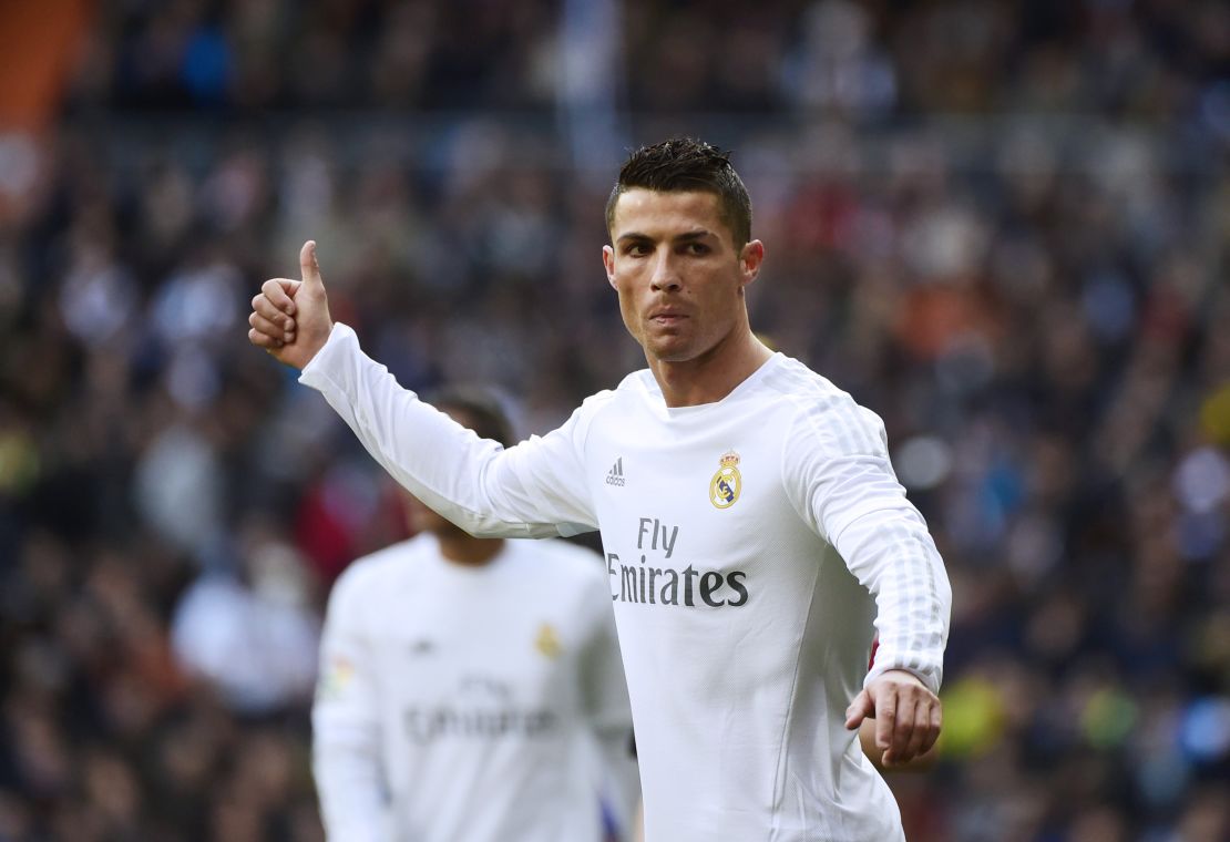 Real Madrid forward Cristiano Ronaldo offers the thumbs up to a team mate during his sides loss to Atletico Madrid.