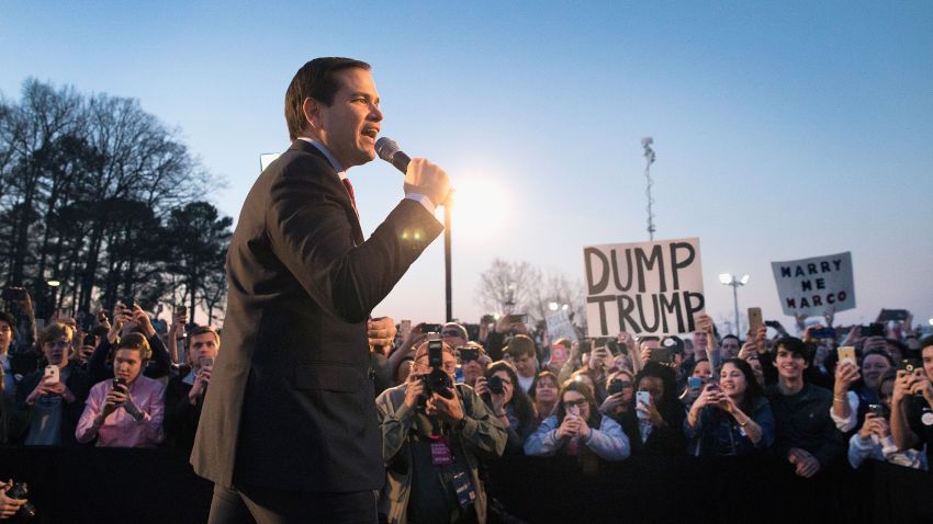 HUNTSVILLE, AL - FEBRUARY 27: Republican presidential candidate Sen. Marco Rubio (R-FL) speaks at a campaign rally at the Space and Rocket Center on February 27, 2016 in Huntsville, Alabama. Rubio is in Alabama trying to gain support in front of the Super Tuesday primaries which will be held on March 1st. (Photo by Scott Olson/Getty Images)
