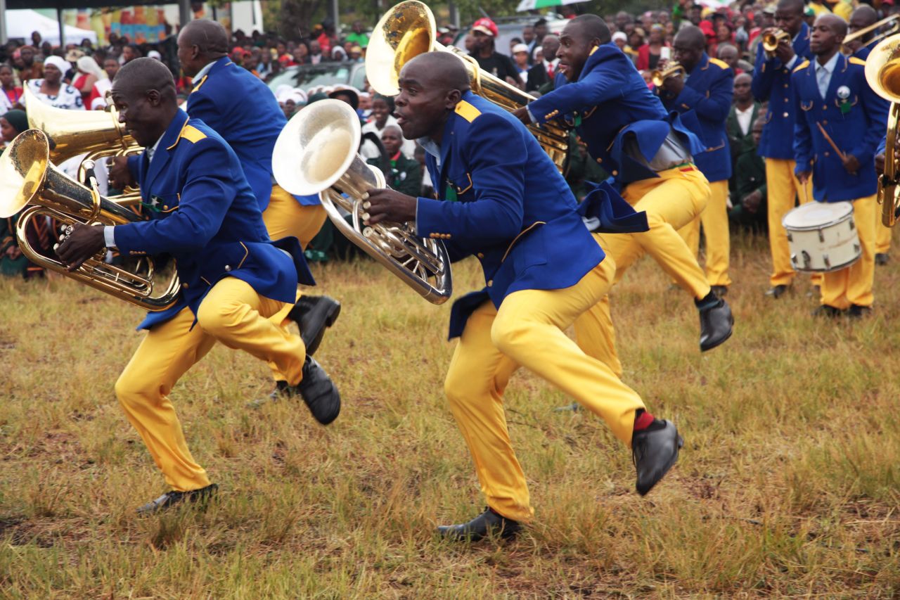 Members of a band perform during celebrations to mark the occasion on February 27, 2016. Several concerts, street parades, and parties were organized, reportedly costing $800,000.