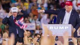 U.S. Republican presidential candidate Donald Trump introduces Alabama Senator Jeff Sessions (R) during his rally at Ladd-Peebles Stadium on August 21, 2015 in Mobile, Alabama. 