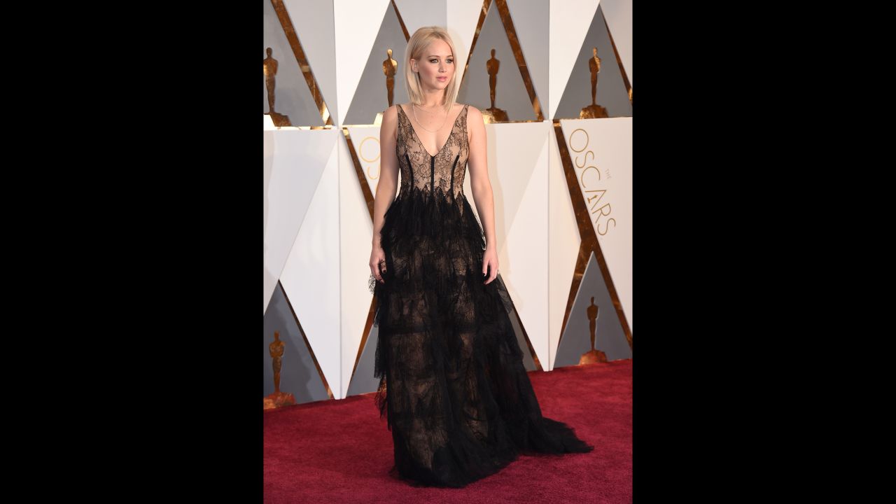 Actress Jennifer Lawrence arrives for the Academy Awards on Sunday, February 28.