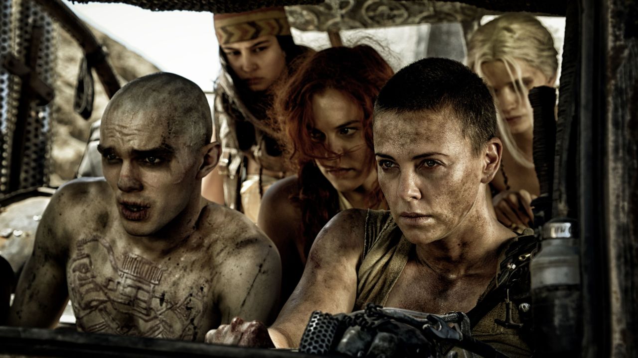 Charlize Theron (right front) as Imperator Furiosa in "Mad Max: Fury Road."