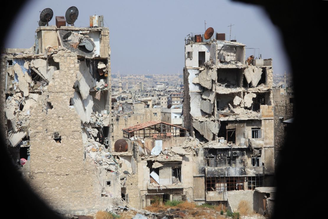 Aleppo's regime-controlled neighbordhood of Karm al-Jabal in July 2015 after heavy bombardment.