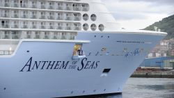 The Royal Caribbean's latest cruise liner 'Anthem Of The Seas', the third largest ship in the world, arrives at the port of Bilbao during its maiden voyage, on April 26, 2015. The 'Anthem Of The Seas', a 4,905-passenger ship, is billed as the most technologically advanced cruise vessel ever. It boasts fast internet speeds, an all-digital check-in process, a skydiving simulator at sea and the first bumper cars at sea.   AFP PHOTO/ ANDER GILLENEA        (Photo credit should read ANDER GILLENEA/AFP/Getty Images)