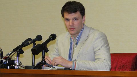 Otto Warmbier speaks during a 2016 news conference in North Korea.