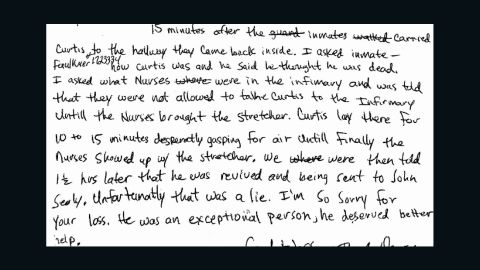Denzer also described Garland's last moments. "He deserved better help," the letter said.