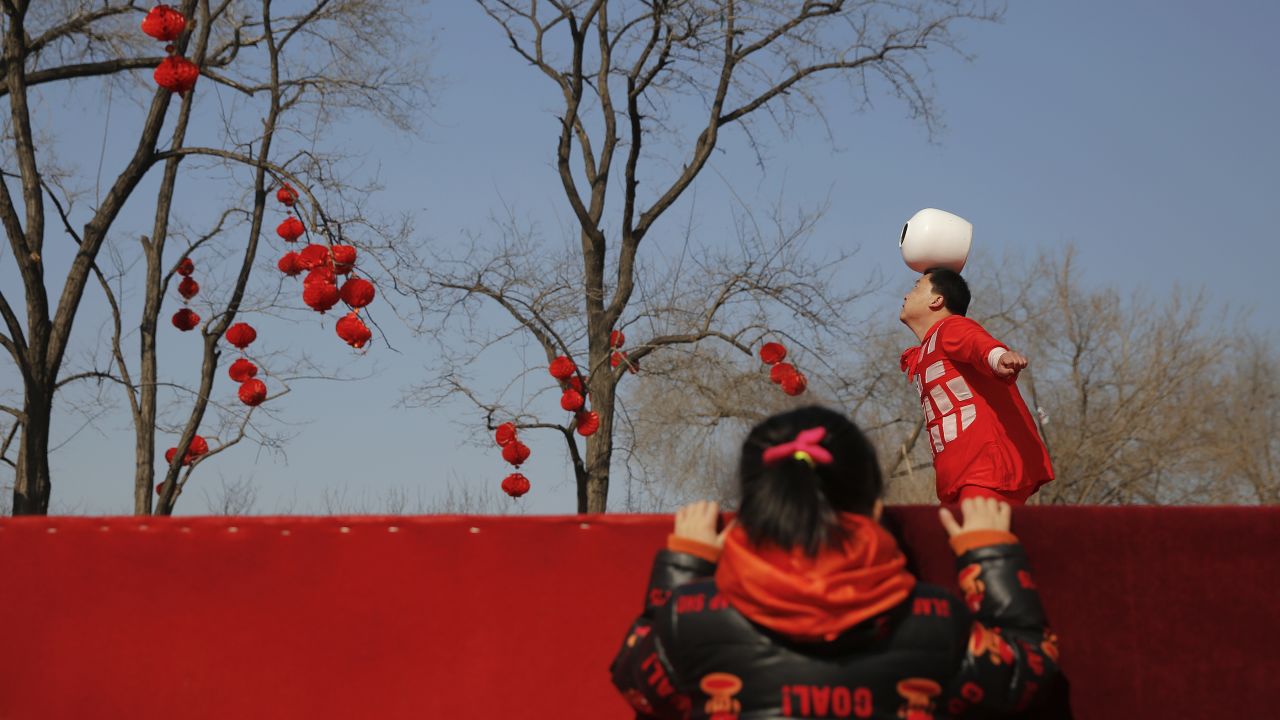 Acrobats perform in Beijing's Longtan Park during Lunar New Year celebrations in February. This is the Year of the Monkey. 