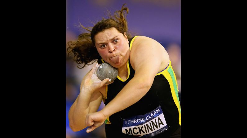 Sophie McKinna throws a shot put at the Indoor British Championships. She finished second in the event, which was won by Rachel Wallader on Saturday, February 27.