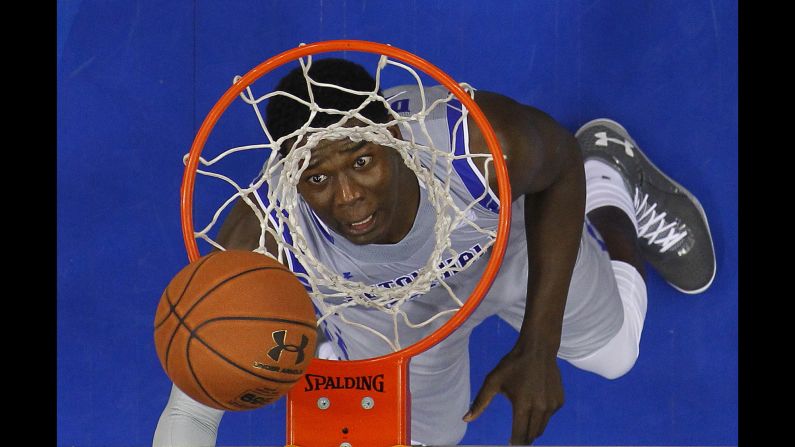Seton Hall's Angel Delgado watches his shot go into the basket during a Big East basketball game on Thursday, February 25.