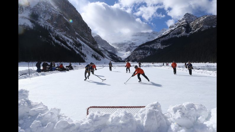 People play on Alberta's Lake Louise during the annual Pond Hockey Classic on Saturday, February 27. <a href="index.php?page=&url=http%3A%2F%2Fwww.cnn.com%2F2016%2F02%2F23%2Fsport%2Fgallery%2Fwhat-a-shot-sports-0223%2Findex.html" target="_blank">See 31 amazing sports photos from last week</a>