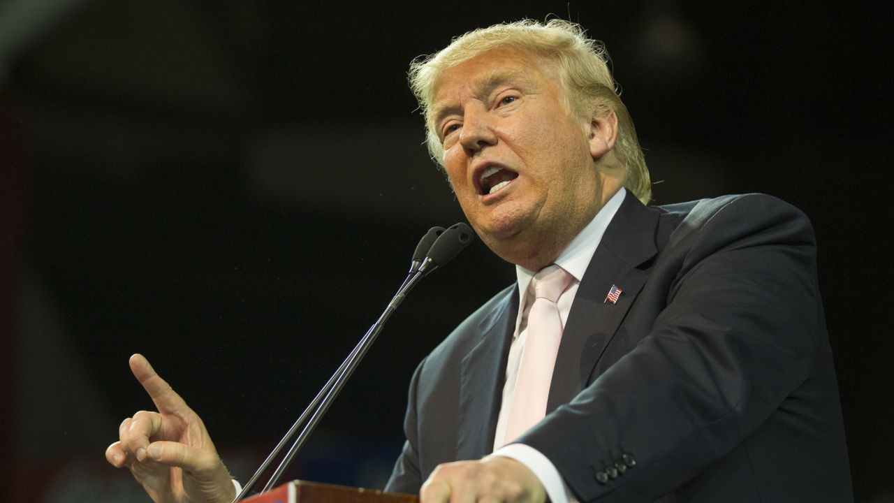 Republican presidential candidate Donald Trump speaks to supporters during a rally at Valdosta State University February 29, 2016 in Valdosta, Georgia. On the eve of the Super Tuesday primaries, Trump is enjoying his best national polling numbers of the election cycle, increasing his lead over rivals Sens. Marco Rubio (R-FL) and Ted Cruz (R-TX). 