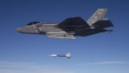 Lt. Col. George Watkins, the 34th Fighter Squadron commander, drops a GBU-12 laser-guided bomb from an F-35A Lightning II at the Utah Test and Training Range Feb. 25, 2016. The 34th FS is the Air Force's first combat unit to employ munitions from the F-35A. (U.S. Air Force photo/Jim Haseltine)