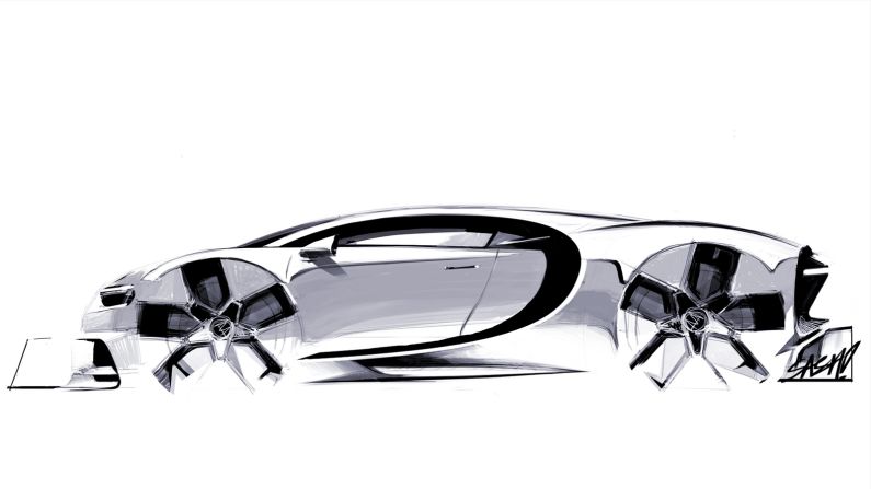 Concept art for the Chiron featuring Bugatti's signature line, a design feature stretching back to the Royale.