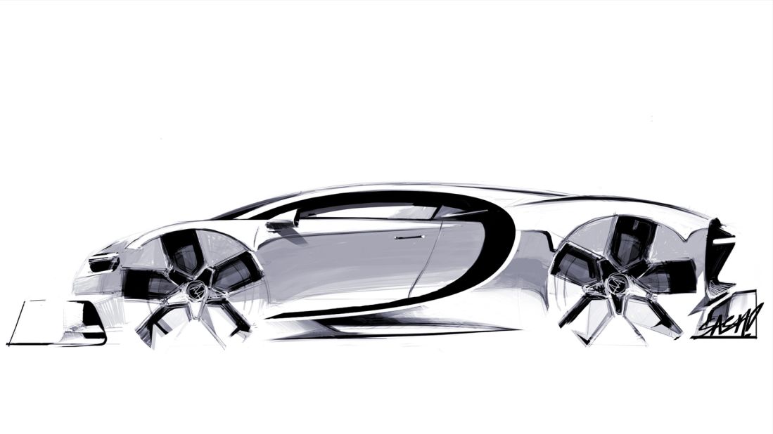 Concept art for the Chiron featuring Bugatti's signature line, a design feature stretching back to the Royale.
