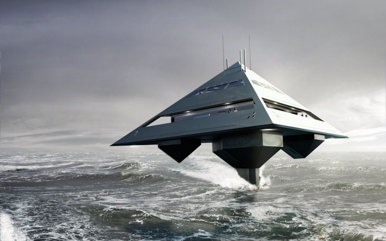Taking its name from the geometric shape, the Tetrahedron Super Yacht is a floating pyramid that appears to have landed from outer space, merging the aviation and maritime worlds.