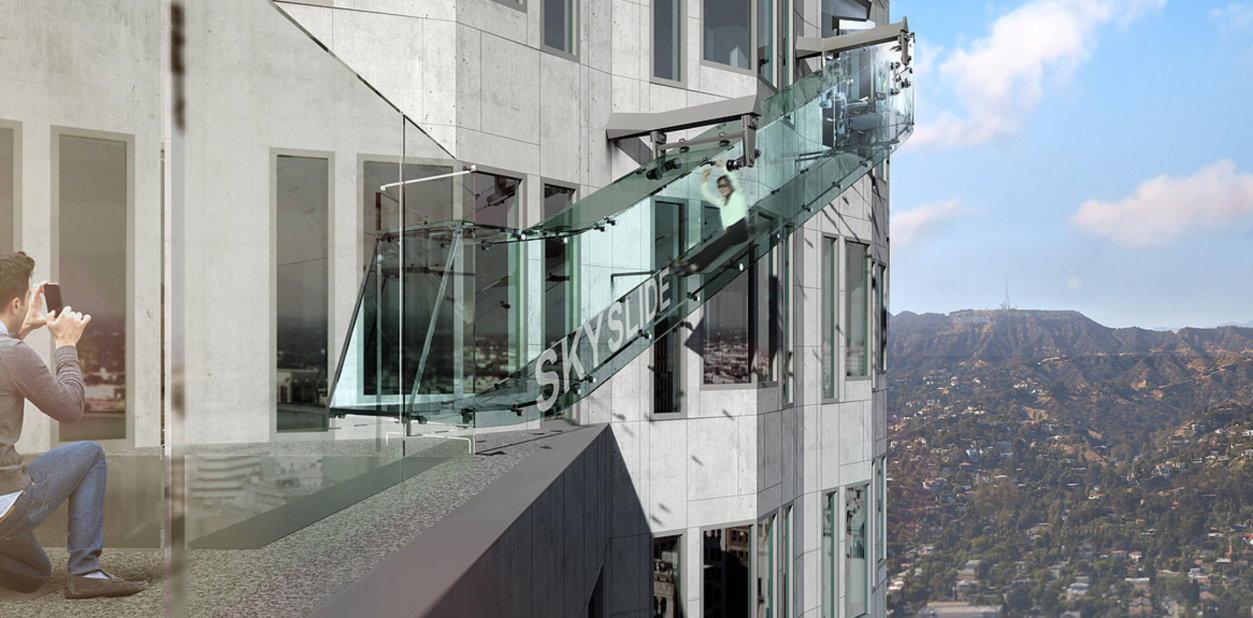 In June 2016, Los Angeles' US Bank Tower opened <a href="https://www.cnn.com/2016/06/25/travel/skyslide-skyspace-la-opens/index.html" target="_blank">an observation deck and glass slide</a>, positioned more than 300 meters (or 1,000 feet) above the city. 