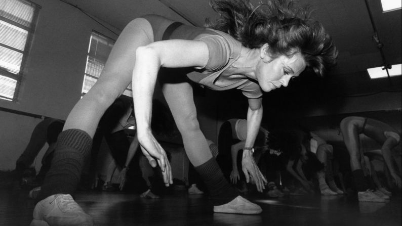 <strong>Workout queen in action:</strong> Actress Jane Fonda takes part in a exercise class at her Beverly Hills, California, studio in December 1983. Fonda released her first exercise video, "The Jane Fonda Workout," in 1982 and became a <a href="index.php?page=&url=http%3A%2F%2Fwww.cnn.com%2F2012%2F12%2F04%2Fhealth%2Fjane-fonda-qa%2F" target="_blank">fitness phenomenon.</a>
