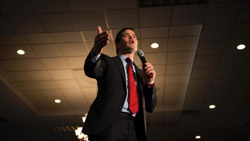 Sen. Marco Rubio speaks to a crowd of supporters Courtyards of Andover Event Center in Andover, MN. 