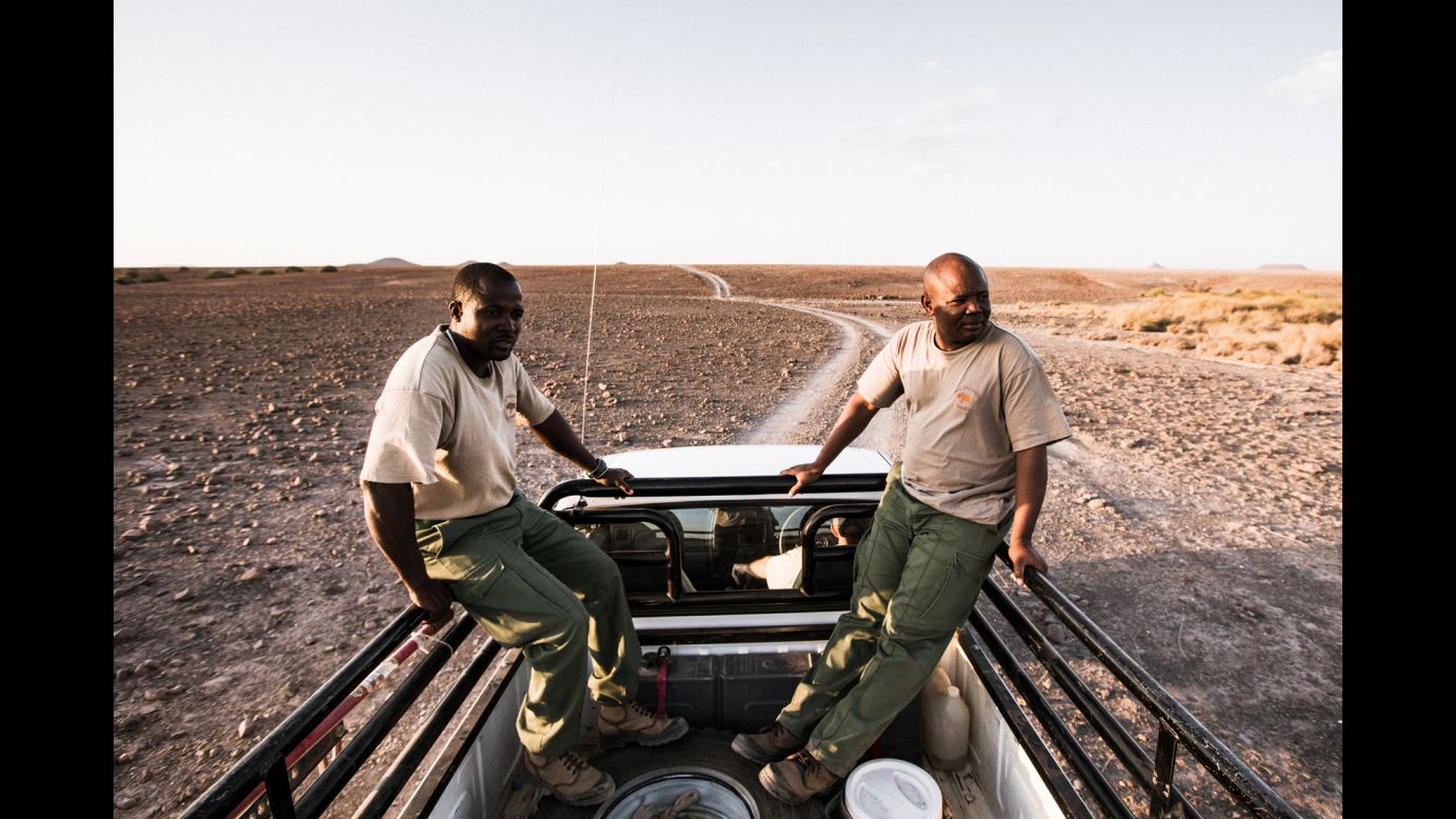 Jason and Martin, two Namibian wildlife conservationists/trackers, roll through the desert in search of endangered black rhinos. In the early '70s, there were still about 70,000 of the creatures. Today, only about 5,000 remain.