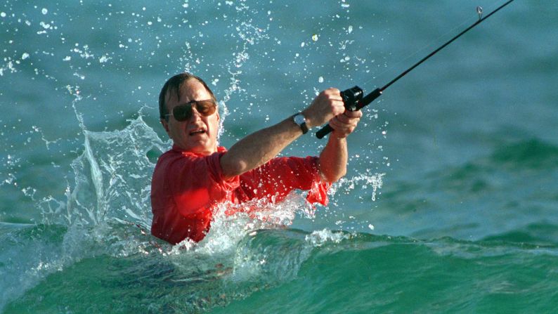 <strong>Gulf Stream celebration:</strong> Just days after beating Dukakis in the 1988 election, U.S. President-elect George H.W. Bush takes a break to fish in Gulf Stream, Florida. Bush's <a href="index.php?page=&url=http%3A%2F%2Fwww.nytimes.com%2F1988%2F11%2F09%2Fus%2F1988-elections-bush-elected-6-5-margin-with-solid-gop-base-south-democrats-hold.html%3Fpagewanted%3Dall" target="_blank" target="_blank">victory was overwhelming;</a> he got 426 electoral votes, while Dukakis only got 111.