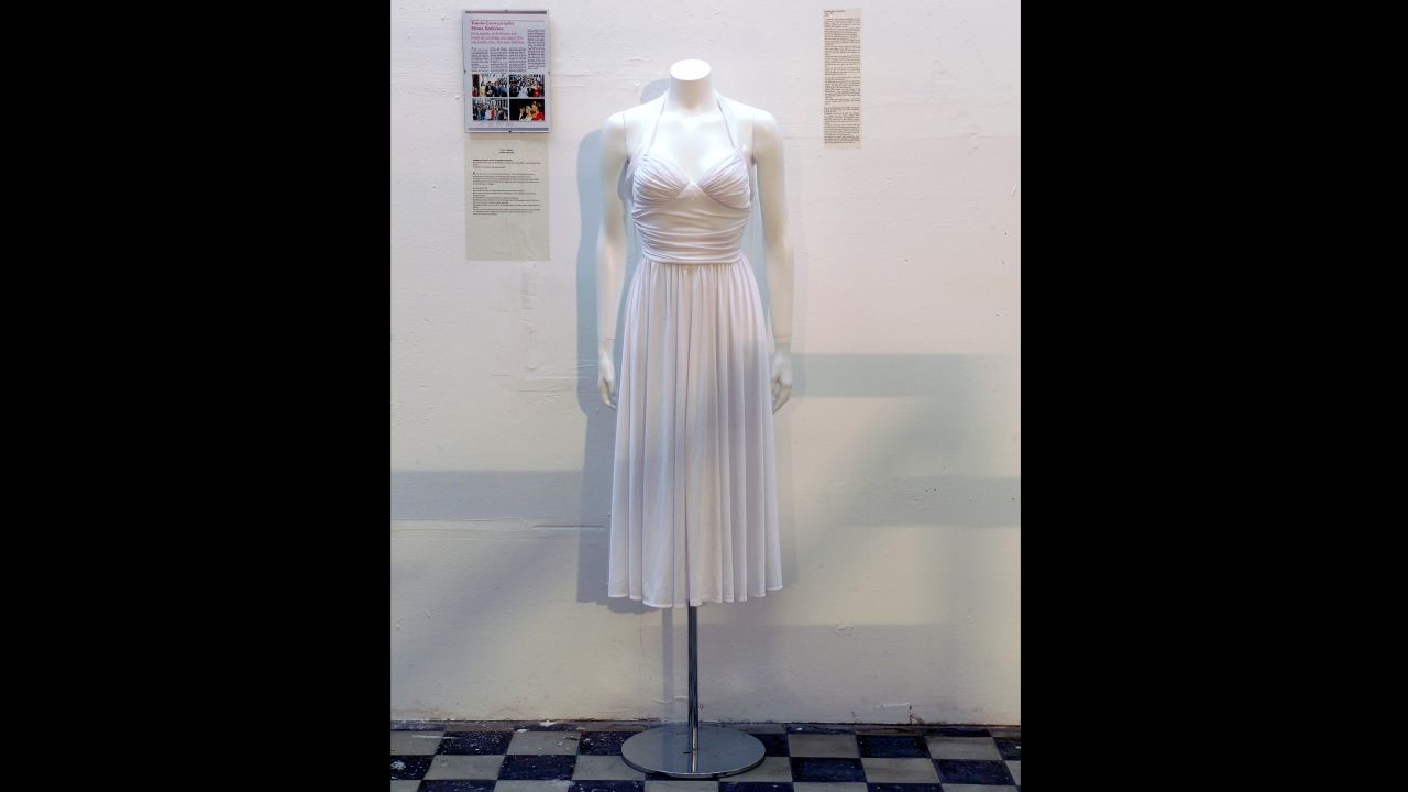 A wedding dress is on display in the museum in Zagreb, Croatia.