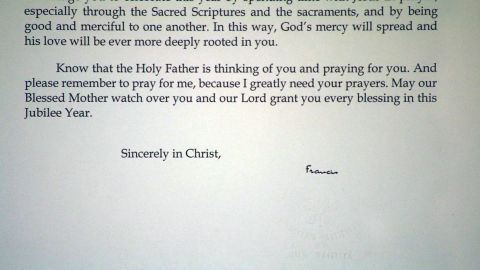 Pope Francis signed a letter to Carlos Adrian Vazquez Jr.