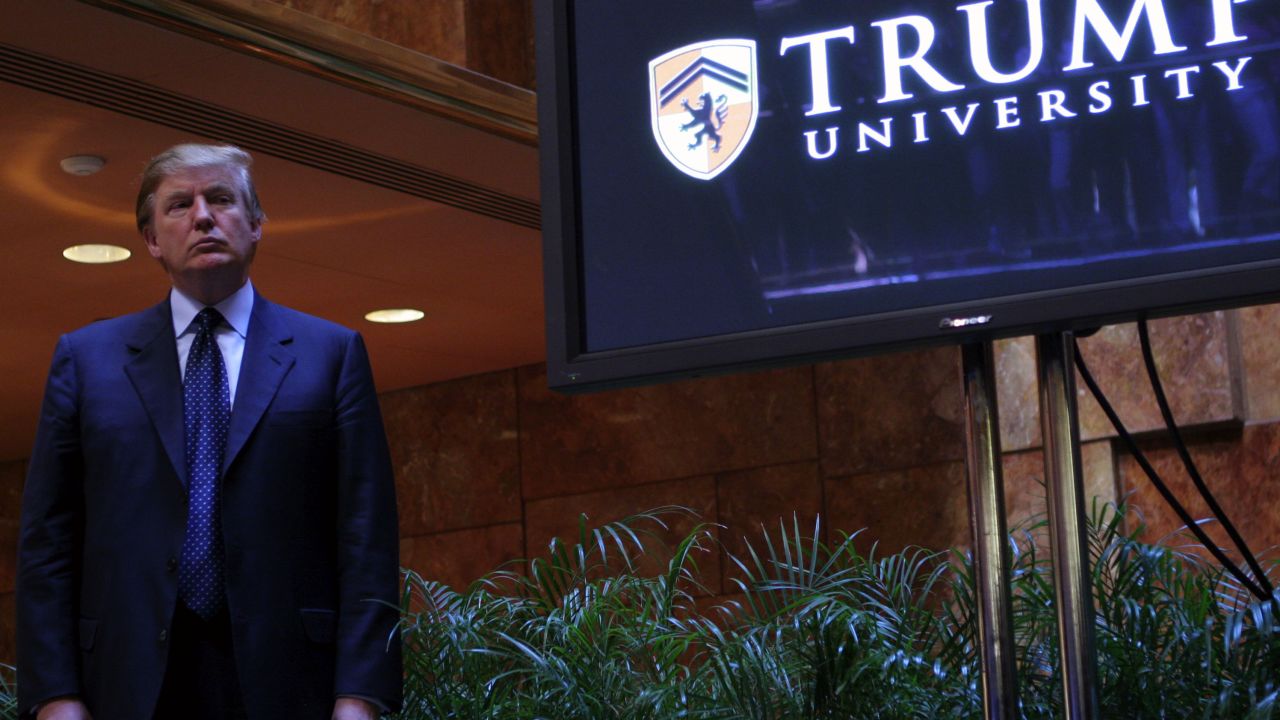 NEW YORK - MAY 23: Real estate mogul Donald Trump holds a media conference announcing the establishment of Trump University May 23, 2005 in New York City. Trump University will consist of on-line courses, CD-Roms and other learning programs for business professionals. (Photo by Thos Robinson/Getty Images)
