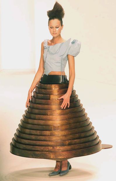 For Autumn-Winter 2000, furniture became clothing. Before it was a skirt, this piece was a coffee table.